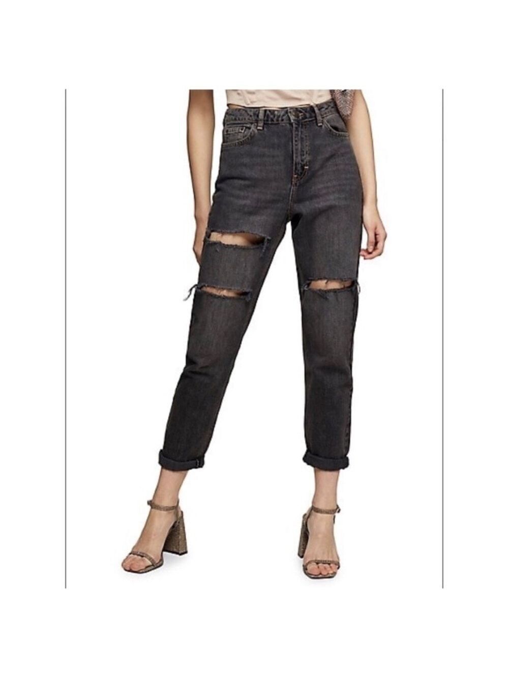 NWT TOPSHOP Distressed Washed Black Mom Tapered Jeans size 4 / 26 - Picture 2 of 12